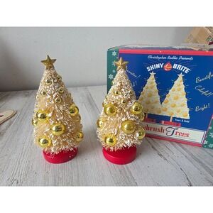 Vintage radko bottle brush gold tree glass ornament ivory‎ village star decor